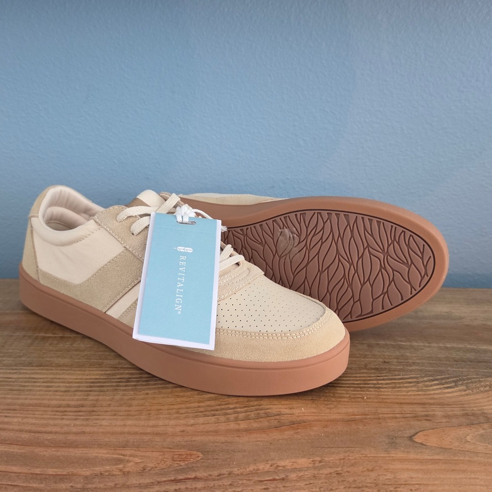 Waco Revitalign Womens Ravine Sneaker Cream Tan Suede Canvas Orthotic Size 11D